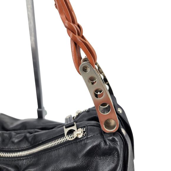 Sondra Roberts Large Black and Brown Zipper Shoulder Handbag Purse - Picture 2 of 8